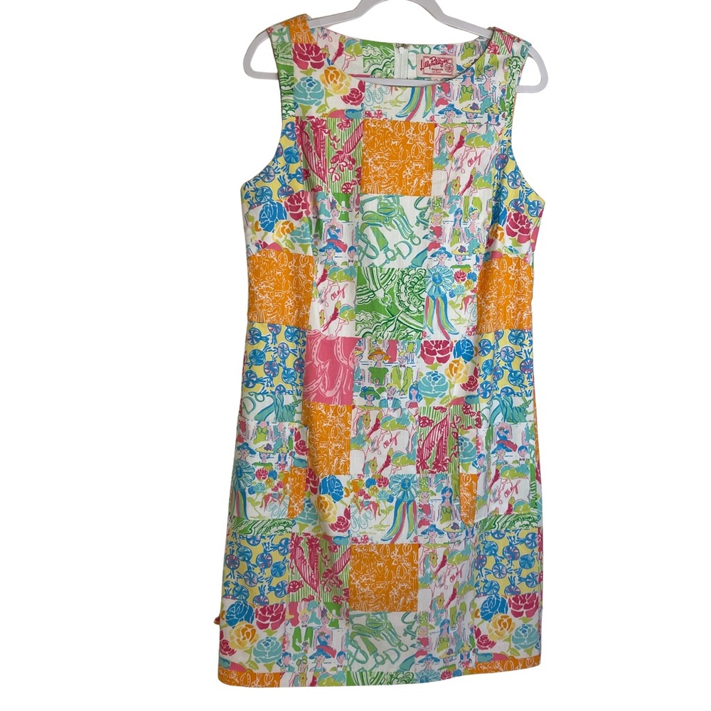Vintage Lilly Pulitzer Originals Carson's Grandstand Patch Shift Dress Sz 12